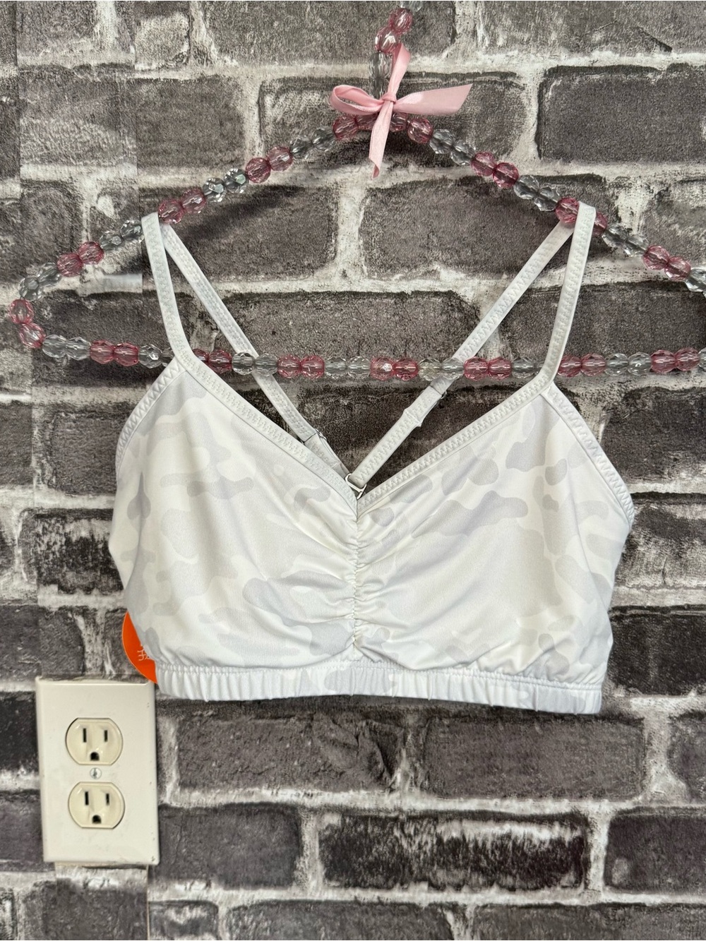 NWT Handful adjustable bra White gray camo print sports bra